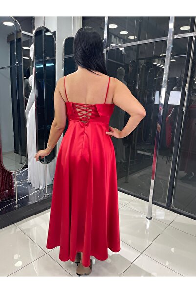 fevzuss Kırmızı Midi Boy Kiloş Abiye