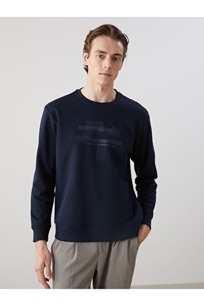 LC Waikiki Ανδρικό φούτερ με μακρυμάνικο μπλε ναυτικό με στάμπα