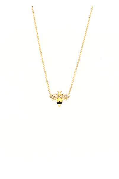 Own Jewelry Arı Kolye Mineli Zirkon Taşlı 14 Ayar Altın Kaplama 925 Ayar Gümüş