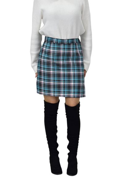 BAGLAN Green Smoked Women's Plaid College Shorts Skirt - Mns-26