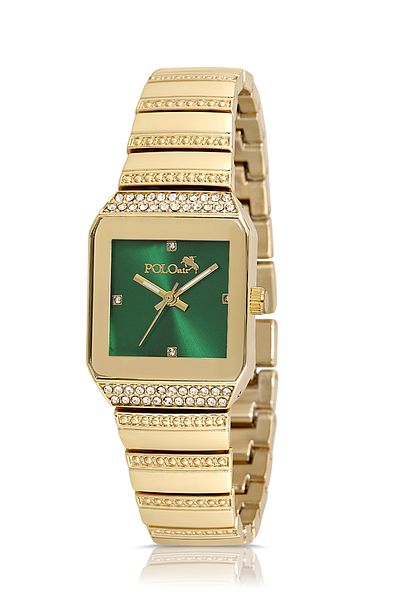 Polo Air Vintage Square Women's Wristwatch - Gold-Green Pl-1488B3X