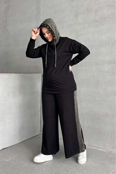 Stil Diva Plus Size Long Sleeve Hooded Print Elastic Waist Sweatshirt 106-73