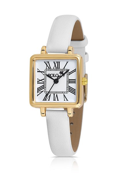 Polo Air White-Gold Square Case Leather Women's Wristwatch - Pl-1484B7X