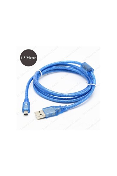 harry 1.5 Metre Ps3 Joystick Kol Şarj Kablosu 5 Pin Mini Usb Ipod Şarj Kablosu Şeffaf 1.Kalite