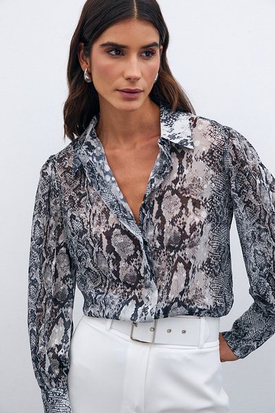 Sateen Casual Patterned Black Shirt