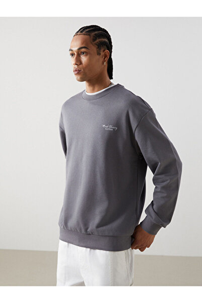 LC Waikiki Trendlucky Men's Printed Sweatshirt with Oval Collar and Long Sleeves