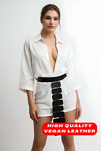 Angels Passion Елегантний шкіряний ремінь з квадратними деталями, фантазійний...