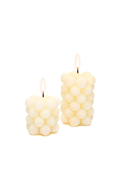 Missi Dekoraift 2li Ekru Blok Bubble Mum Seti