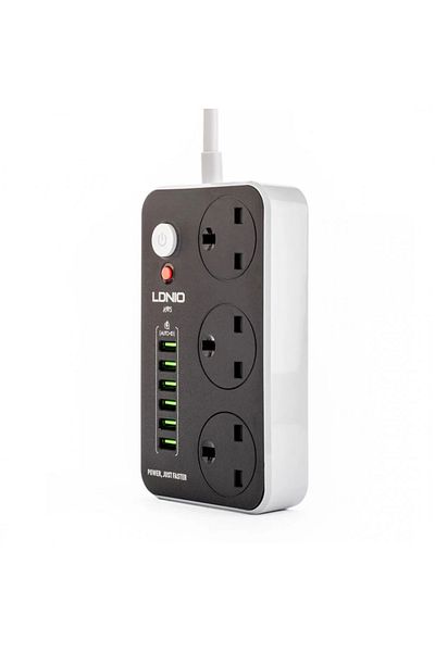 LDNIO SC3604 Fire-Resistant Power Strip – 3 Outlets & 6 USB Ports, 2M Cable