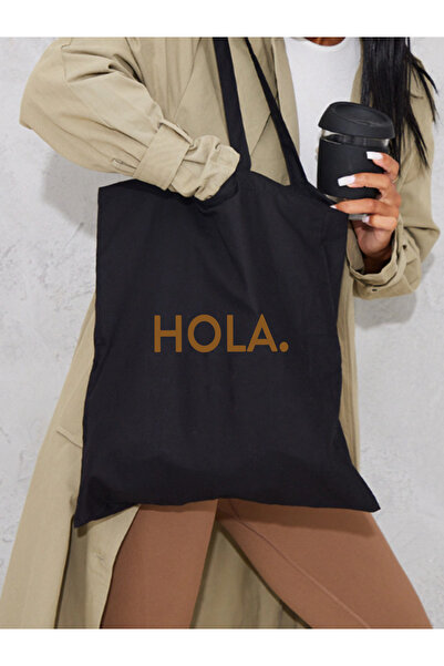 Cemira Black Canvas Hola Design Thick Canvas Tote Bag