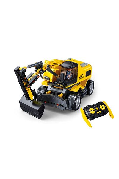 Sluban Power Bricks Series - Wheeled Excavator Building Blocks, with Remote Conrtol and Minifigure