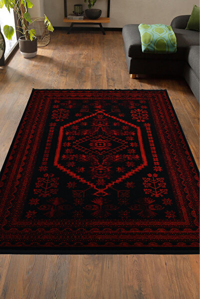 Giza Home Yağcıbedir Afgan Türkmen Otantik Desenli Dokuma Bordo Oturma Odası Salon Mutfak Halısı 3671H_ZS47