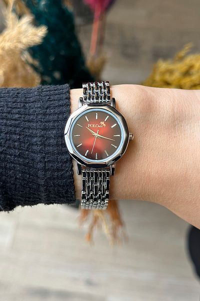 Polo Air Elegant Vintage Women Wristwatch Silver-Red Color PL-1480B5x