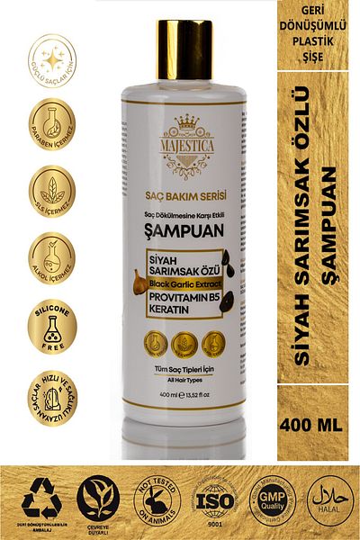 Majestica (Salt-Free) Black Garlic Extract Shampoo 400 Ml, Anti-Spill