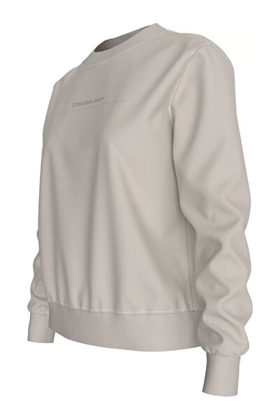 Calvin Klein Kadın Yazı Logo Sweatshirt - Krem