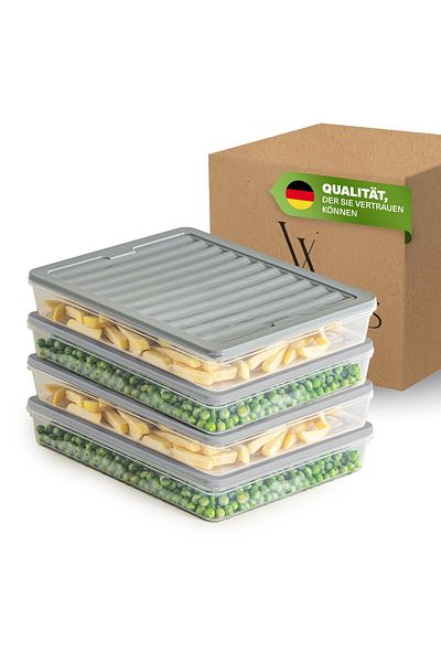 Viwares Stapelbare Frischhaltedosen 4er Set, Gefrierfach & Kühlschrank Organizer mit Deckel
