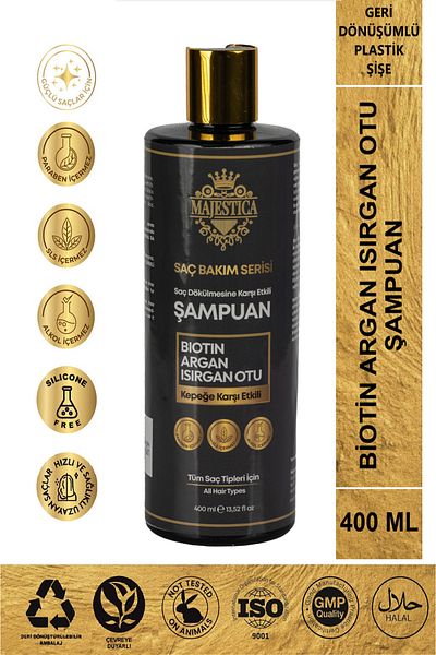 Majestica Biotin and Argan Herb Shampoo 400 ml - Effective Against Spills and Dandruff