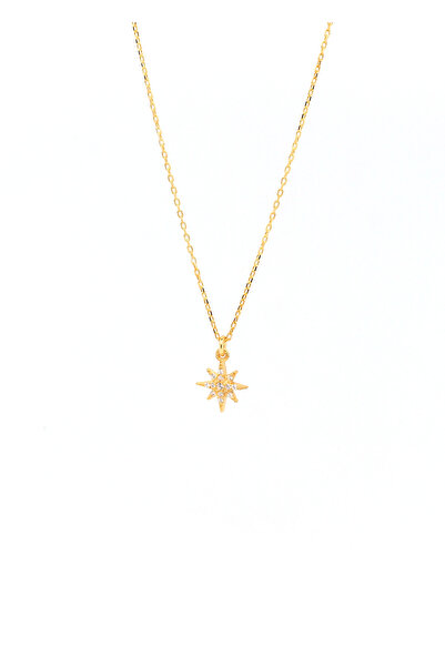 Own Jewelry Kutup Yıldızı Kolye Zirkon Taşlı925 Ayar Gümüş 14 Ayar Altın Kapl...