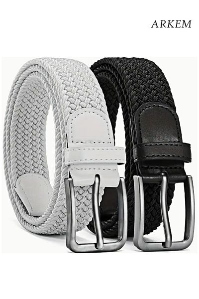 ARKEM CLUB Flexible Knitted Belt 3.5 cm Set of 2 for Men.