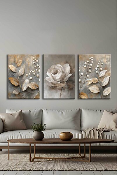 Voovart Kanvas Çiçekler 3’lü Canvas Tablo Seti - VOOV4312
