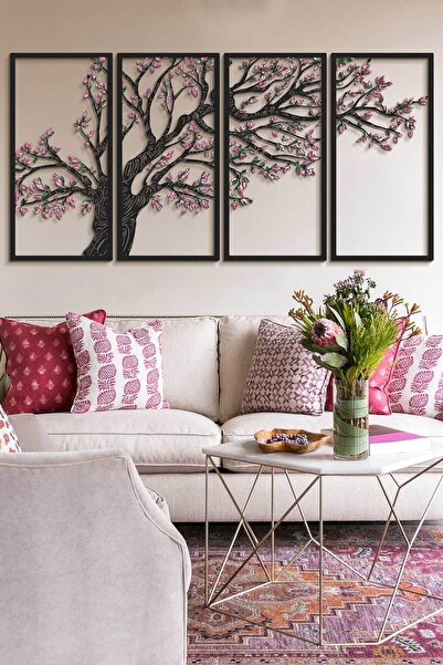 Artepera Spring Vibes 4'lü Set Renkli Metal Duvar Tablosu - Ev Ofis Salon Dek...