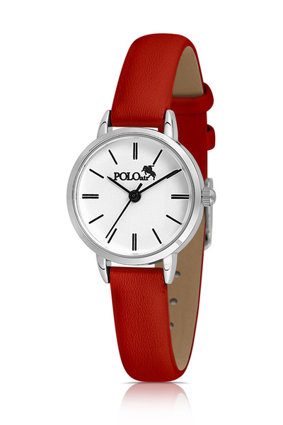 Polo Air Zarif Deri Kordon Kadın Kol Saati Kırmızı-Gümüş PL-1482B4x