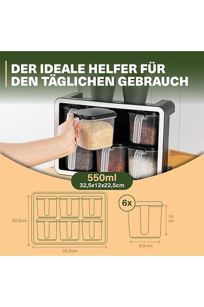Viwares Gewürzdosen 6er Set mit Wandhalterung und Löffeln, Luftdicht, BPA-frei & Transparent