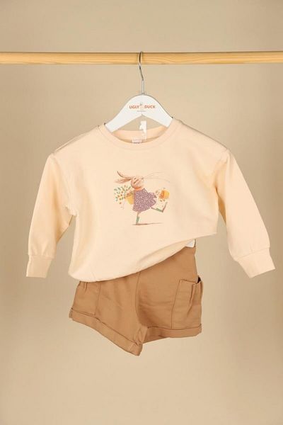 NK 09-36 Months Baby Girl Cream-Brown Color Rabbit Sweat Shorts Set
