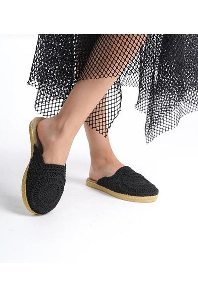 WOSSE Women Straw Lace Knitted Women's Slippers