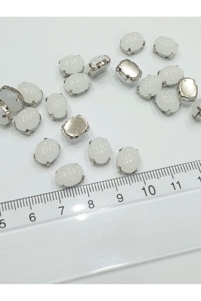 CRYSTALSHOP Матиран бял облицован камък - 10*8 мм овал, 50 броя