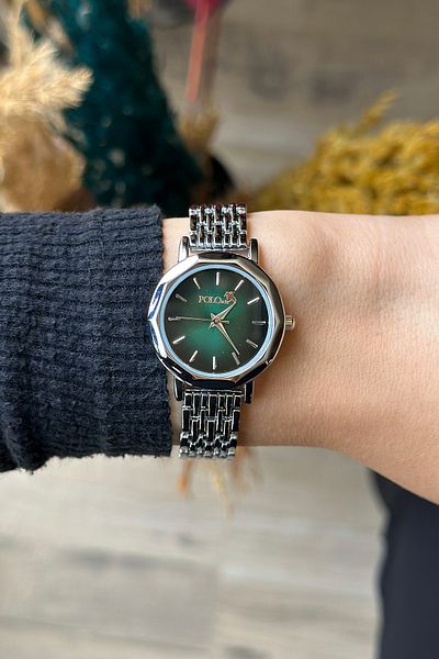 Polo Air Elegant Vintage Women Wristwatch Silver-Green Color PL-1480B4x