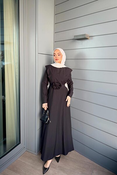 QUQA Gül Aksesuarlı Poplin Elbise - Siyah