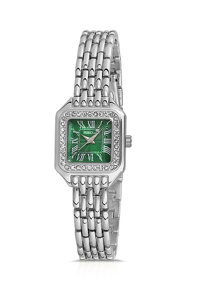 Polo Air Vintage Women's Wristwatch with Roman Numerals Silver-Green Inside PL-1475B4x