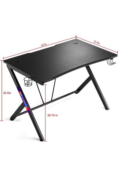 EqiEch R-Shape Gaming Table with Headphone Hook & Cup Holder for PC Home Office