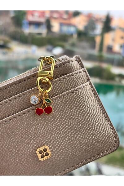 PEONY peonyofficiall Klipsli Kiraz Altın Kaplama Tektaş Detaylı Cüzdan Süsü C...