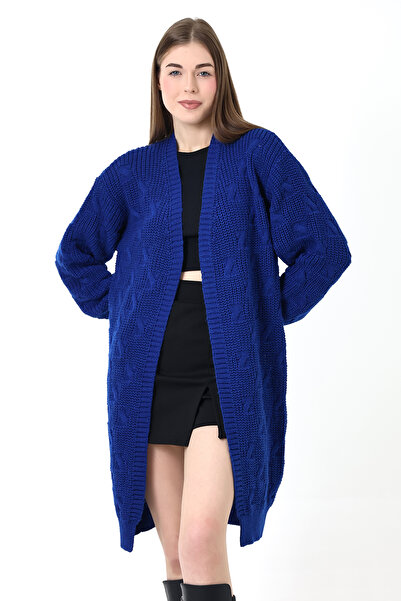 Devinka Kadın Mavi Uzun Triko Hırka