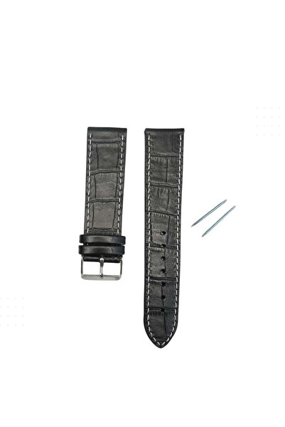 RECORDS حزام جلدي RC3004W - خياطة باللون الأسود والأبيض - 20 مم