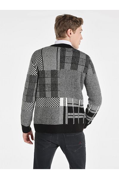 Colin's Pulover negru pentru bărbați - croială obișnuită, decolteu, carouri