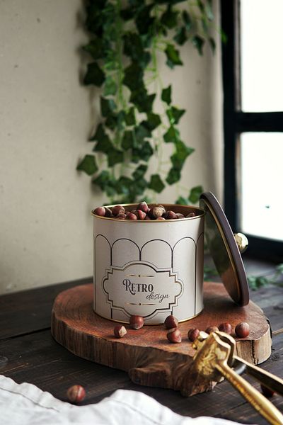EVLE Retro Patterned Round Metal Storage Container, Food Storage Container 14 X 12.5 Cm, 1.7 Lt, Er142-U6