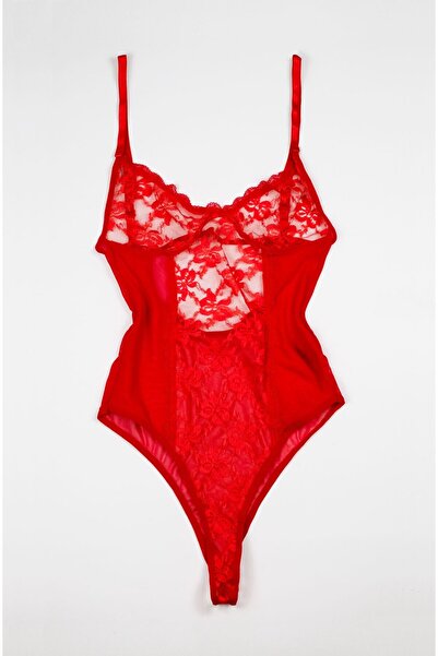 sqw Carmine Kırmızı Dantelli Bodysuit