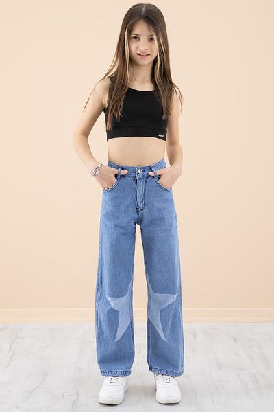 Cansın Mini Pantaloni blugi pentru fete cu imprimeu stea albastră 20273