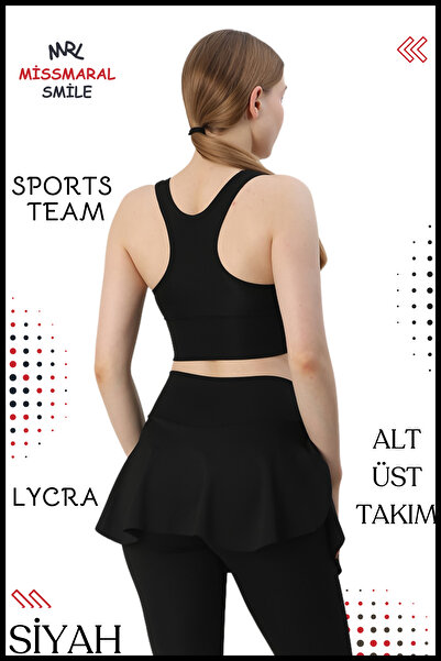 missmaral Kadın 2Lİ Takım Yüksek Bel  Şortlu Tayt & Pedli Spor Crop Fitness Koşu Spor Deniz Havuz Beach 3104