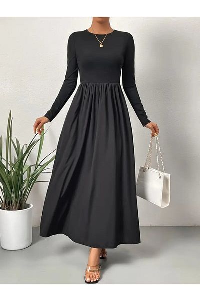 Modayakamoz Rochie de damă cu mânecă lungă, cu decolteu, cu top lung, din viscoză, cu fundul tricot