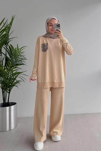 Ka Hijab Stone Pocket Mercerized Hijab Set - Milky Coffee