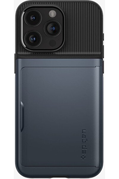 Spigen iPhone 15 Pro Max Kılıf Slim Armor CS Kartlıklı Kılıf Metal Slate - AC...