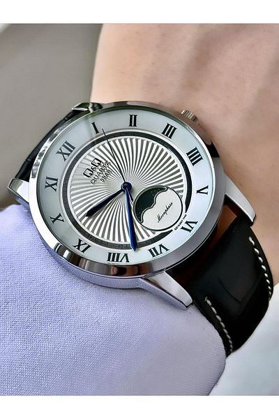 Q&Q Men's Leather Cord Shoulder Clock