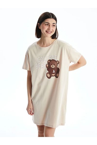 LC Waikiki Lcw Young Pink Crew Neck Printed Women's Nightgown