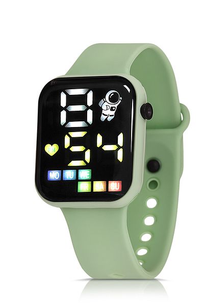 Polo Air Silicone Cord Digital Colorful Luminous Unisex Wristwatch Green Color