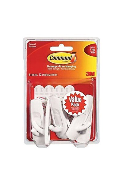 COMMAND 6-Piece Utility Adhesive Hook Medium 17.018x11.938x4.318cm