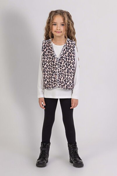 DMB KİDS Dmb leopard patterned Vest Set leggings set - ecru